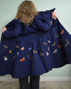 Navy Coat Hemp Cotton Wearable Art Embroidered Butterfly Coat by Tara Lynn