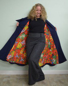 Navy Coat Hemp Cotton Wearable Art Embroidered Butterfly Coat by Tara Lynn