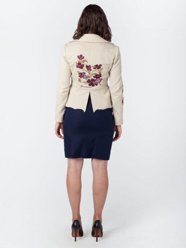 Embroidered Butterfly Jacket Ecru Hemp Cotton Tara Lynn Natural Clothing Eco Fashion Wearable Art